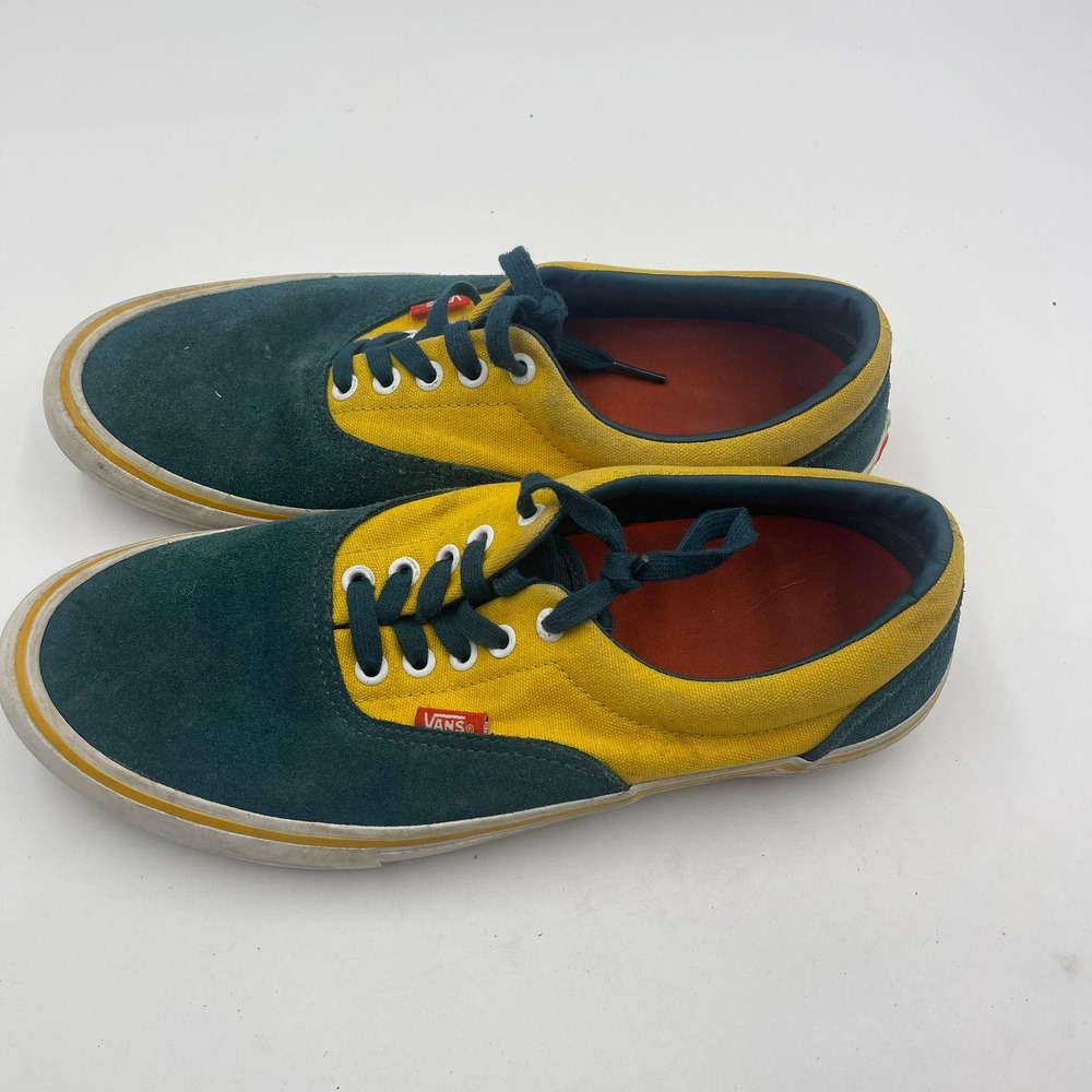 Vans Era Pro Skate Shoes Teal Yellow Suede Canvas Men Size 10.5 Low Top